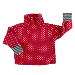 Vintage 90s 18M Gymboree Red Polka Dot Turtleneck Black White Stripe Cuffs